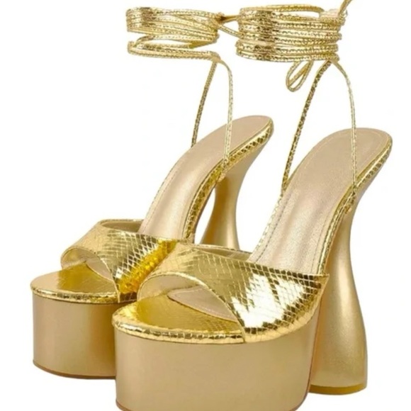 EGO Shoes - 80s Gold Platform Bubble Chunky Heels Mob Wife Disco Retro Y2K Hippie Funky (8)